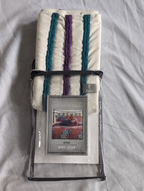 Anthology "Minka" Euro Sham - Cream with Teal & Purple Braided Stripes - 1